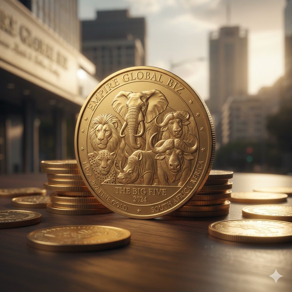 Big Five Empire Diamgold Coins gold investment expert julian sterling, mr bullion gold trading advice, alaric goldwright precious metals, bullion market analysis south africa, cyrus van der mint krugerrand specialist, sovereign wealth consultant, empire global biz lead expert, professional gold dealer persona, precious metals market authority, gold coin valuation expert,